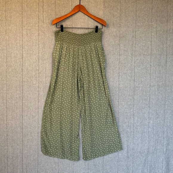 Three Dots Sage Green Ditzy Leaf Print High Rise Wide Leg Palazzo Pants Size XL - Picture 6 of 11